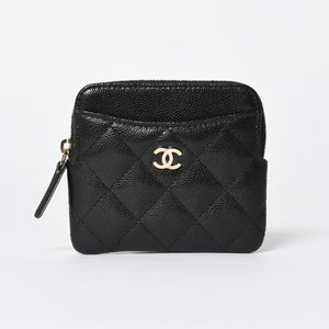 新品同様 CHANEL シャネル クラシック ジップコインパース AP2061 ランダム番台 ココマーク キャビアスキン ブラック ゴールド金具 中古 4a006629