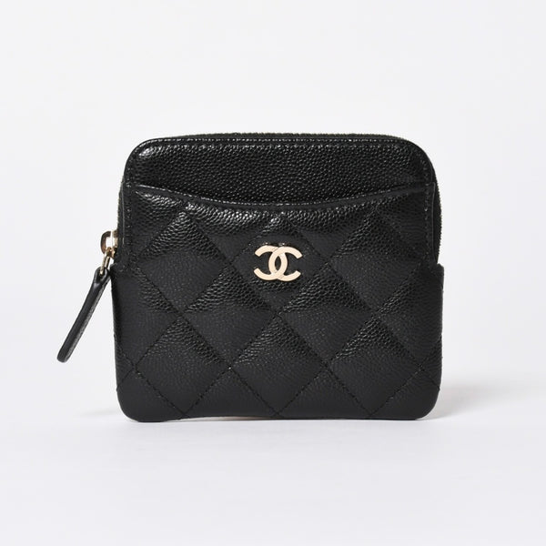 新品同様 CHANEL シャネル クラシック ジップコインパース AP2061 ランダム番台 ココマーク キャビアスキン ブラック ゴールド金具 中古 4a006629