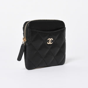 新品同様 CHANEL シャネル クラシック ジップコインパース AP2061 ランダム番台 ココマーク キャビアスキン ブラック ゴールド金具 中古 4a006629