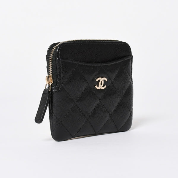 新品同様 CHANEL シャネル クラシック ジップコインパース AP2061 ランダム番台 ココマーク キャビアスキン ブラック ゴールド金具 中古 4a006629