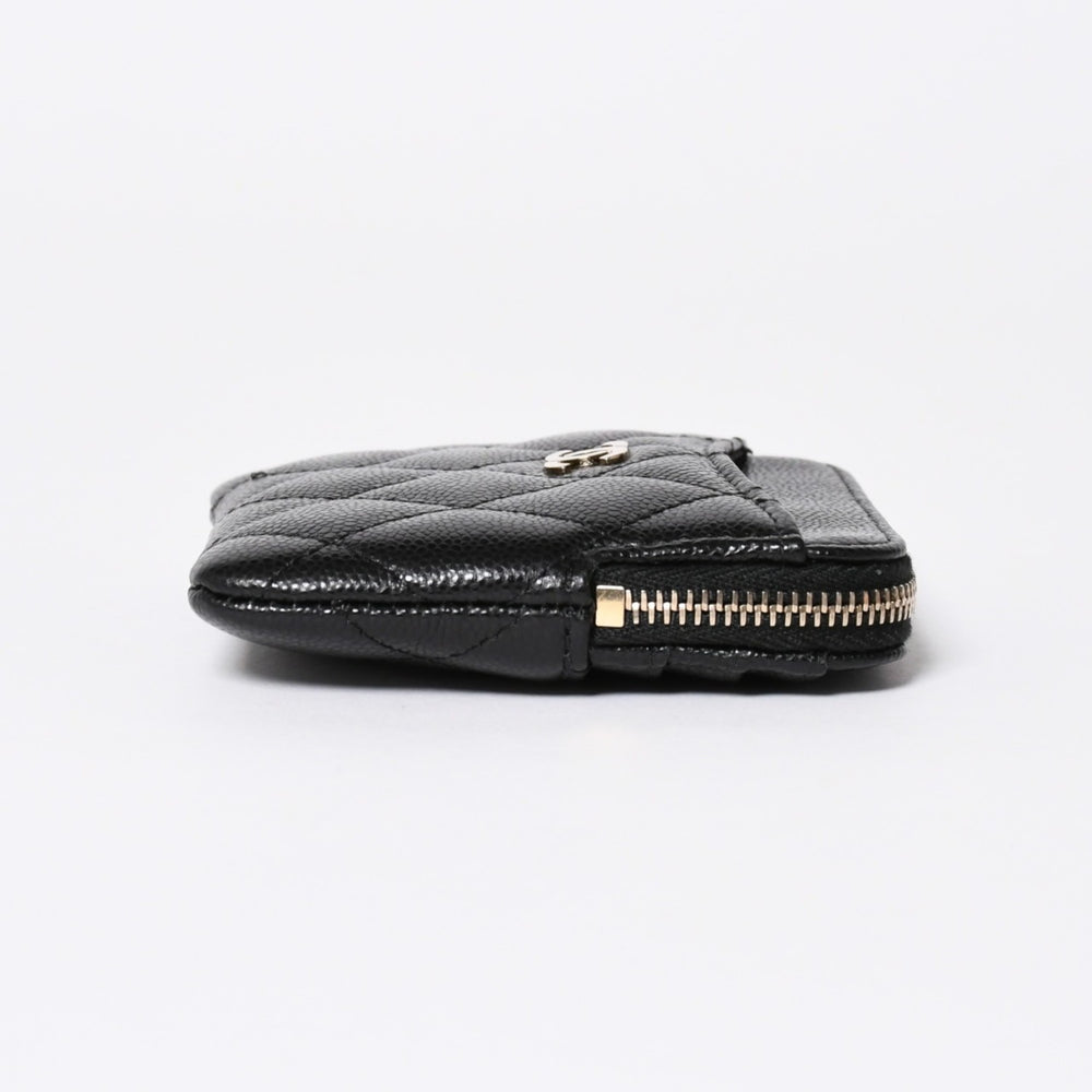 新品同様 CHANEL シャネル クラシック ジップコインパース AP2061 ランダム番台 ココマーク キャビアスキン ブラック ゴールド金具 中古 4a006629