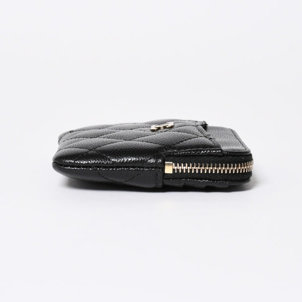 新品同様 CHANEL シャネル クラシック ジップコインパース AP2061 ランダム番台 ココマーク キャビアスキン ブラック ゴールド金具 中古 4a006629