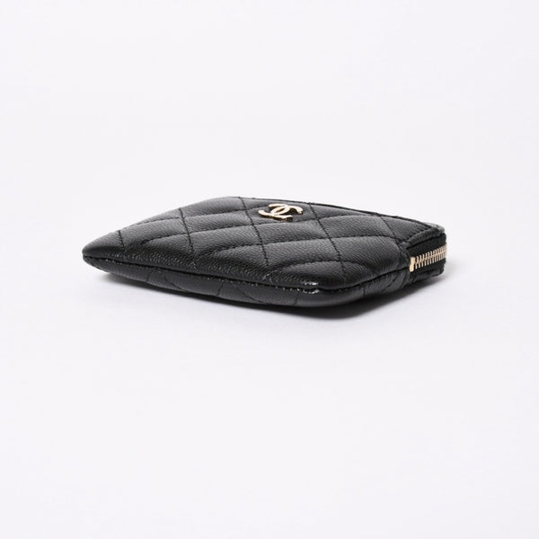 新品同様 CHANEL シャネル クラシック ジップコインパース AP2061 ランダム番台 ココマーク キャビアスキン ブラック ゴールド金具 中古 4a006629