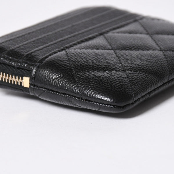 新品同様 CHANEL シャネル クラシック ジップコインパース AP2061 ランダム番台 ココマーク キャビアスキン ブラック ゴールド金具 中古 4a006629