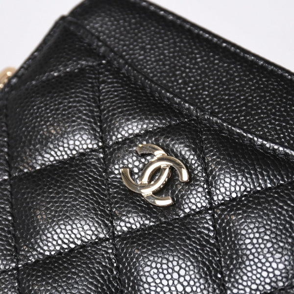 新品同様 CHANEL シャネル クラシック ジップコインパース AP2061 ランダム番台 ココマーク キャビアスキン ブラック ゴールド金具 中古 4a006629