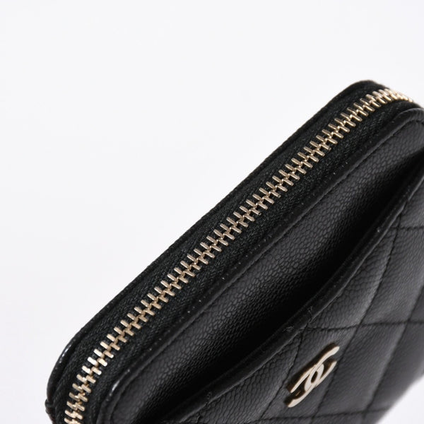 新品同様 CHANEL シャネル クラシック ジップコインパース AP2061 ランダム番台 ココマーク キャビアスキン ブラック ゴールド金具 中古 4a006629