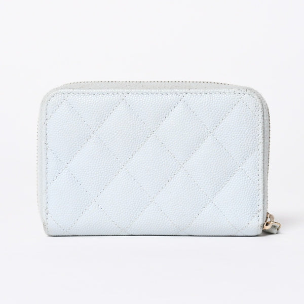 CHANEL シャネル ラウンドジップ ウォレット 財布 ランダム番台 ココマーク キャビアスキン ライトブルー ゴールド金具 美品 中古 4a006610