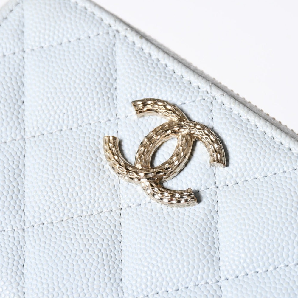 CHANEL Round Zip Wallet Wallet Random Number Coco Mark Caviar Skin Light Blue Gold Hardware Good Condition Used 4a006610