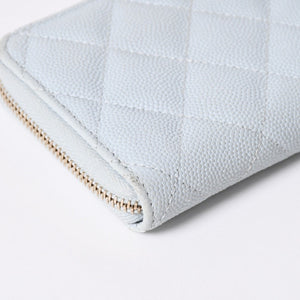 CHANEL シャネル ラウンドジップ ウォレット 財布 ランダム番台 ココマーク キャビアスキン ライトブルー ゴールド金具 美品 中古 4a006610