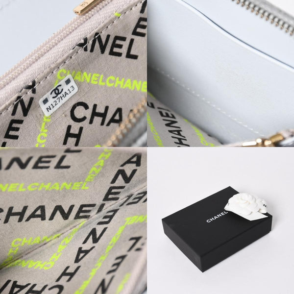 CHANEL シャネル ラウンドジップ ウォレット 財布 ランダム番台 ココマーク キャビアスキン ライトブルー ゴールド金具 美品 中古 4a006610