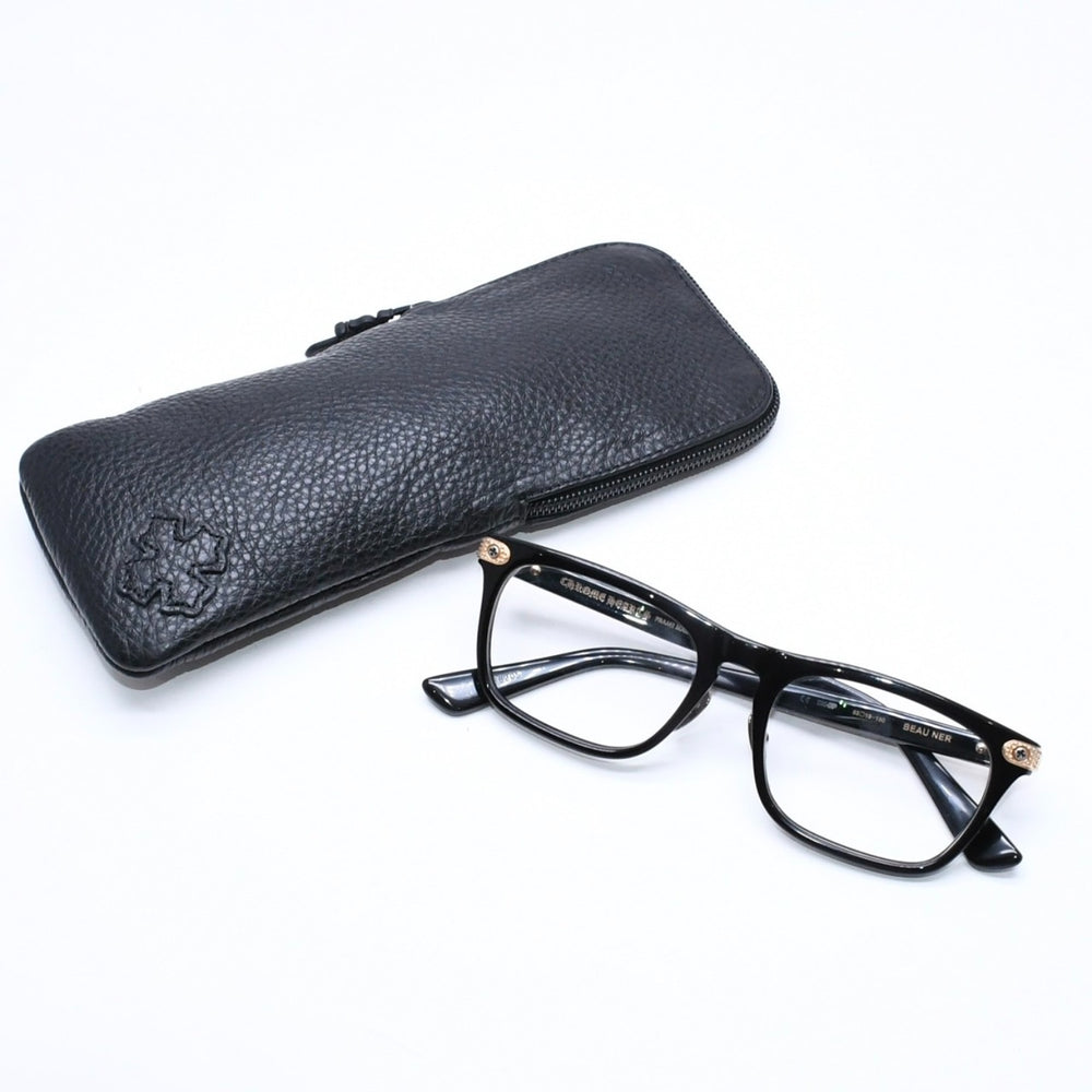極美品 CHROME HEARTS クロムハーツ BEAU NER 眼鏡 メガネ ウェリントン型 サイズ53◻︎19 150 ブラック ゴールド 中古 4a006676