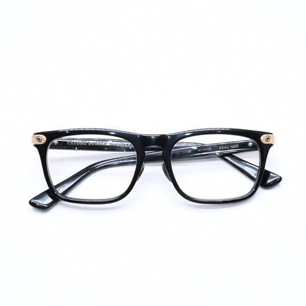 極美品 CHROME HEARTS クロムハーツ BEAU NER 眼鏡 メガネ ウェリントン型 サイズ53◻︎19 150 ブラック ゴールド 中古 4a006676