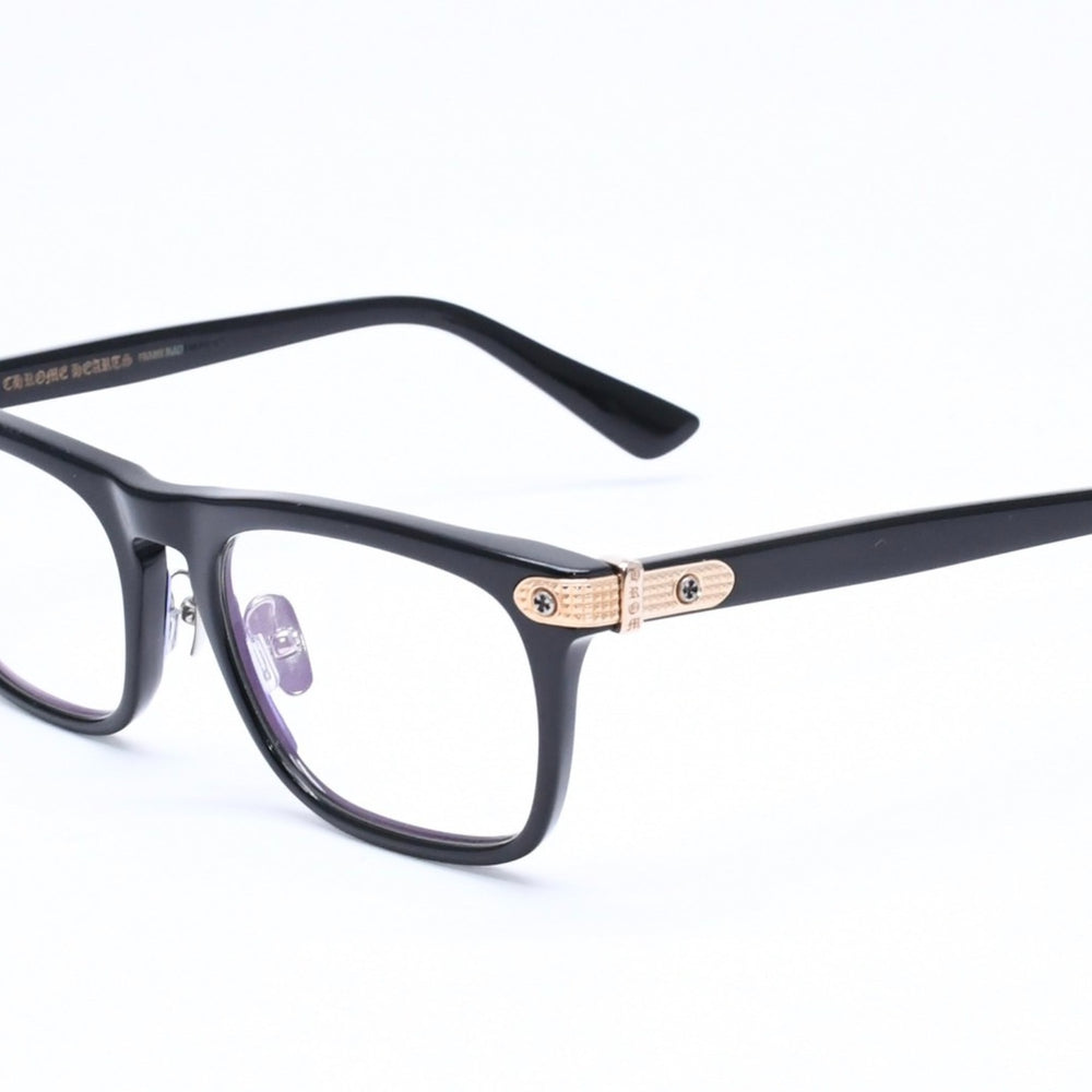 極美品 CHROME HEARTS クロムハーツ BEAU NER 眼鏡 メガネ ウェリントン型 サイズ53◻︎19 150 ブラック ゴールド 中古 4a006676