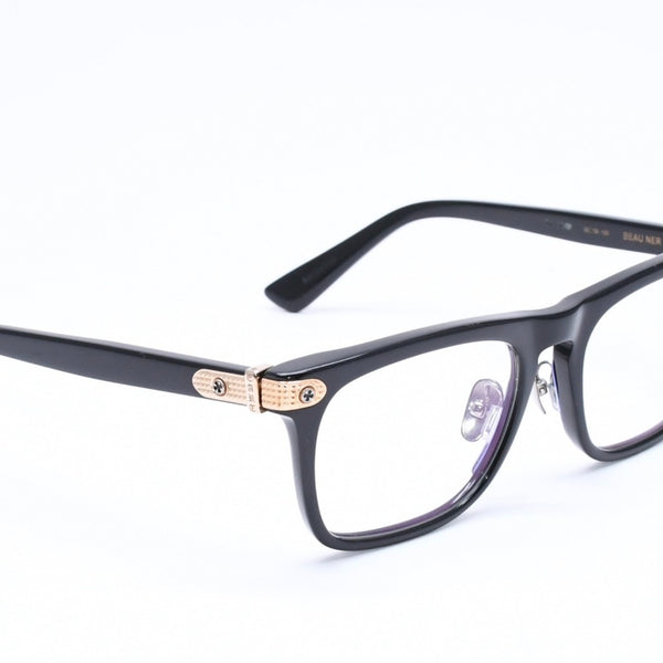 極美品 CHROME HEARTS クロムハーツ BEAU NER 眼鏡 メガネ ウェリントン型 サイズ53◻︎19 150 ブラック ゴールド 中古 4a006676