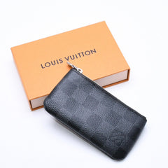 極美品 LOUIS VUITTON ルイヴィトン ポシェットクレ コインケース N60155 ダミエグラフィットキャンバス ブラック グレー シルバー金具 中古 4a006638