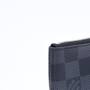極美品 LOUIS VUITTON ルイヴィトン ポシェットクレ コインケース N60155 ダミエグラフィットキャンバス ブラック グレー シルバー金具 中古 4a006638