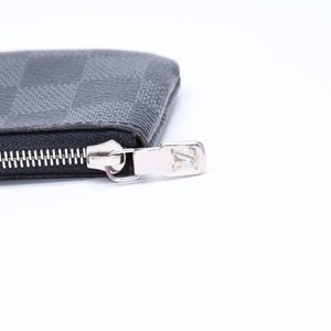 極美品 LOUIS VUITTON ルイヴィトン ポシェットクレ コインケース N60155 ダミエグラフィットキャンバス ブラック グレー シルバー金具 中古 4a006638
