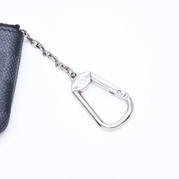 極美品 LOUIS VUITTON ルイヴィトン ポシェットクレ コインケース N60155 ダミエグラフィットキャンバス ブラック グレー シルバー金具 中古 4a006638