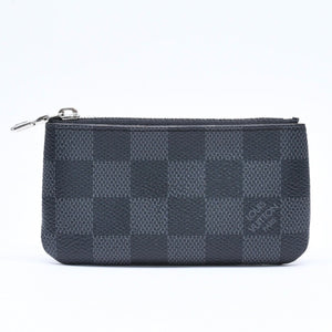 極美品 LOUIS VUITTON ルイヴィトン ポシェットクレ コインケース N60155 ダミエグラフィットキャンバス ブラック グレー シルバー金具 中古 4a006638