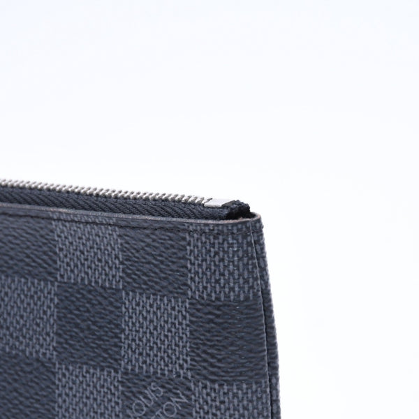 極美品 LOUIS VUITTON ルイヴィトン ポシェットクレ コインケース N60155 ダミエグラフィットキャンバス ブラック グレー シルバー金具 中古 4a006638
