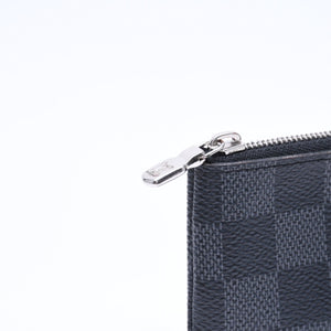 極美品 LOUIS VUITTON ルイヴィトン ポシェットクレ コインケース N60155 ダミエグラフィットキャンバス ブラック グレー シルバー金具 中古 4a006638
