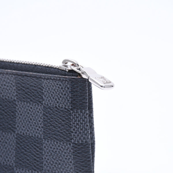 極美品 LOUIS VUITTON ルイヴィトン ポシェットクレ コインケース N60155 ダミエグラフィットキャンバス ブラック グレー シルバー金具 中古 4a006638