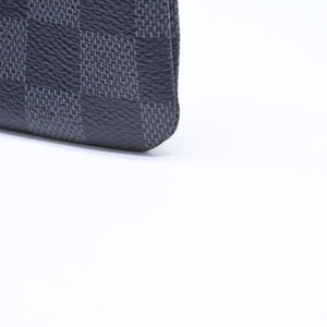 極美品 LOUIS VUITTON ルイヴィトン ポシェットクレ コインケース N60155 ダミエグラフィットキャンバス ブラック グレー シルバー金具 中古 4a006638
