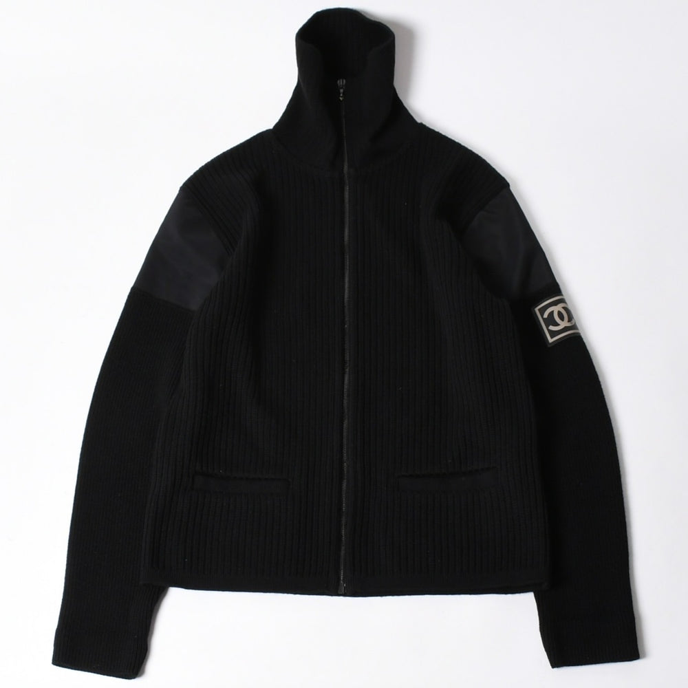 極美品 CHANEL シャネル ニット トップス ココマーク パッチ ウール ブラック 中古 4a006530