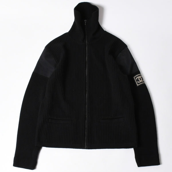 極美品 CHANEL シャネル ニット トップス ココマーク パッチ ウール ブラック 中古 4a006530