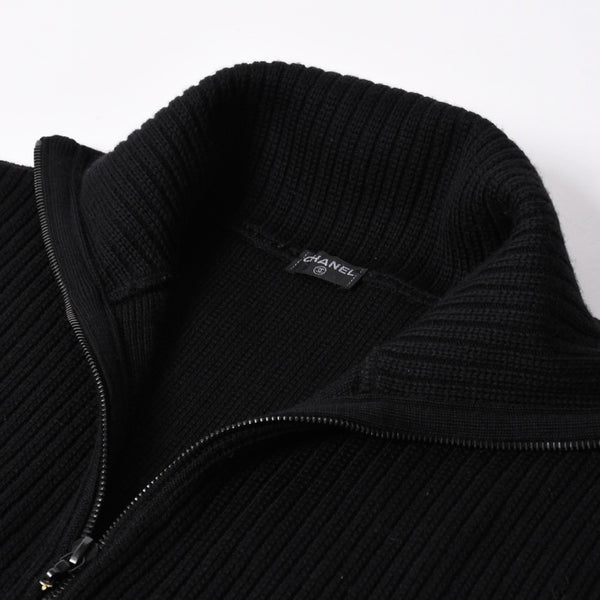 極美品 CHANEL シャネル ニット トップス ココマーク パッチ ウール ブラック 中古 4a006530