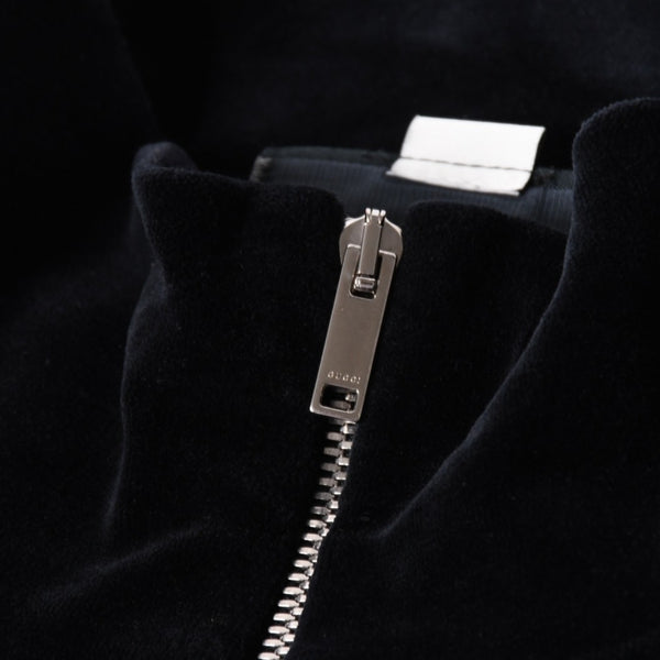 極美品 GUCCI グッチ MAISON DE L'AMOUR ロゴエンブロイダリー ベロア オーバーサイズジャケット ブラック サイズL 中古 4a006561