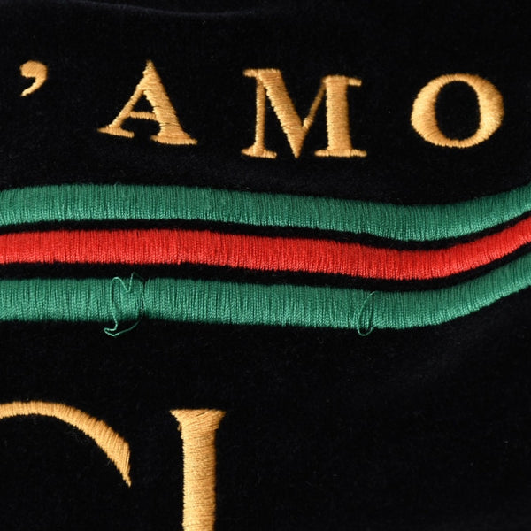 極美品 GUCCI グッチ MAISON DE L'AMOUR ロゴエンブロイダリー ベロア オーバーサイズジャケット ブラック サイズL 中古 4a006561