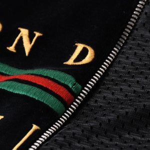 極美品 GUCCI グッチ MAISON DE L'AMOUR ロゴエンブロイダリー ベロア オーバーサイズジャケット ブラック サイズL 中古 4a006561
