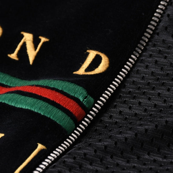 極美品 GUCCI グッチ MAISON DE L'AMOUR ロゴエンブロイダリー ベロア オーバーサイズジャケット ブラック サイズL 中古 4a006561