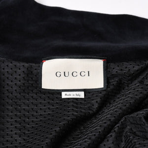 極美品 GUCCI グッチ MAISON DE L'AMOUR ロゴエンブロイダリー ベロア オーバーサイズジャケット ブラック サイズL 中古 4a006561