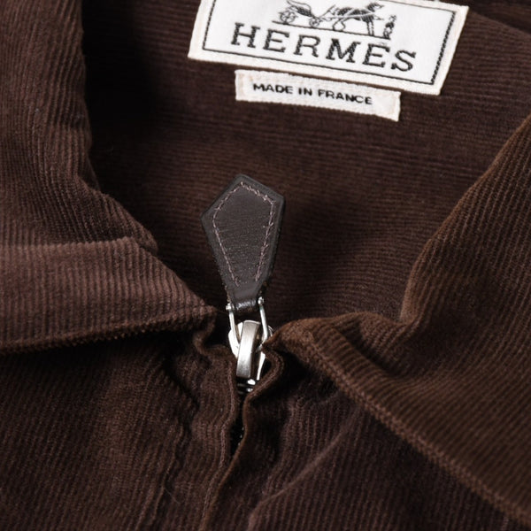 極美品 HERMES エルメス ジップアップジャケット フランス製 コットン ポリウレタン レザー ブラウン サイズ41/16 中古 4a006529