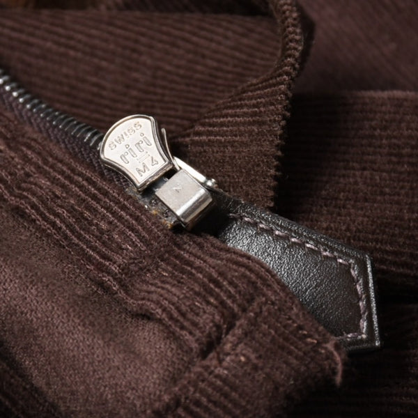 極美品 HERMES エルメス ジップアップジャケット フランス製 コットン ポリウレタン レザー ブラウン サイズ41/16 中古 4a006529