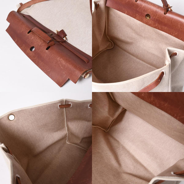 HERMES エルメス エールバッグ GM トワルアッシュ トートバッグ ショルダーバッグ ベージュ ブラウン ゴールド金具 E刻印 美品 中古 4a006381