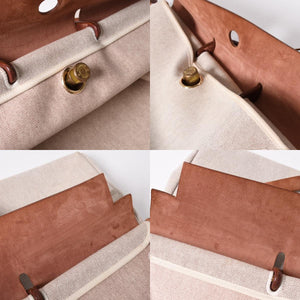 HERMES エルメス エールバッグ GM トワルアッシュ トートバッグ ショルダーバッグ ベージュ ブラウン ゴールド金具 E刻印 美品 中古 4a006381