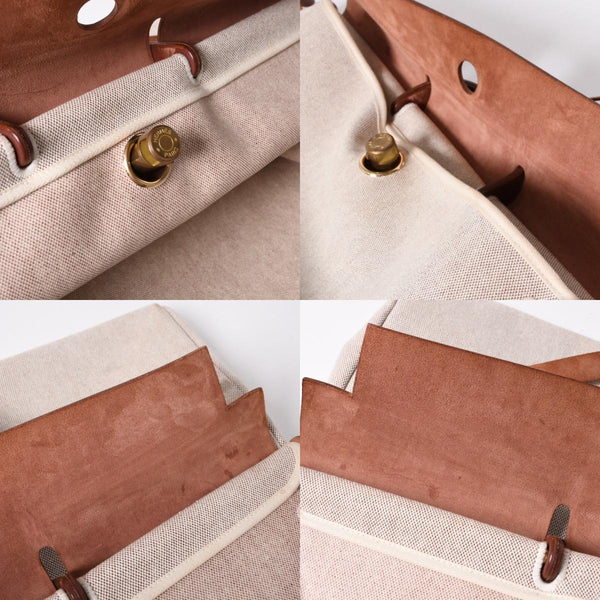 HERMES エルメス エールバッグ GM トワルアッシュ トートバッグ ショルダーバッグ ベージュ ブラウン ゴールド金具 E刻印 美品 中古 4a006381