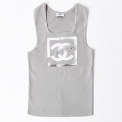 極美品 CHANEL シャネル ココマーク タンクトップ P17742V00943 コットン グレー シルバー金具 中古 4a006354