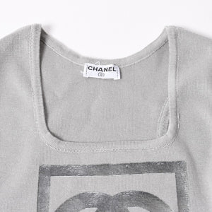 極美品 CHANEL シャネル ココマーク タンクトップ P17742V00943 コットン グレー シルバー金具 中古 4a006354
