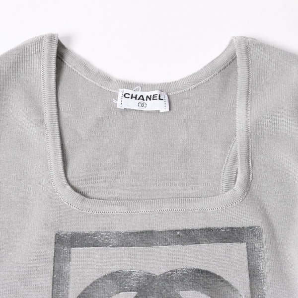 極美品 CHANEL シャネル ココマーク タンクトップ P17742V00943 コットン グレー シルバー金具 中古 4a006354