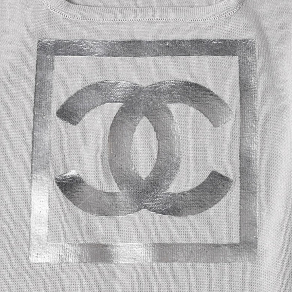 極美品 CHANEL シャネル ココマーク タンクトップ P17742V00943 コットン グレー シルバー金具 中古 4a006354