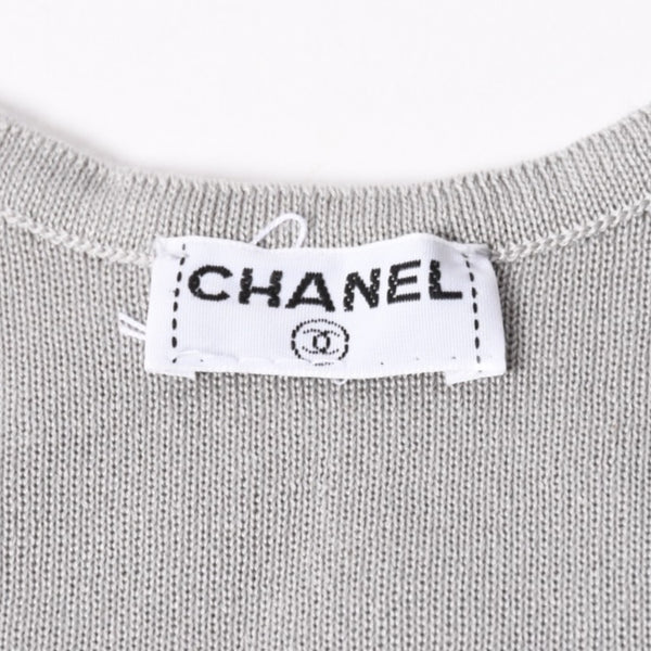 極美品 CHANEL シャネル ココマーク タンクトップ P17742V00943 コットン グレー シルバー金具 中古 4a006354