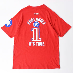 WWF(現WWE) プロレスラー カート アングル ヴィンテージTシャツ 2001年代 レッド サイズ不鮮明 トリコロールカラー 美品 中古 4a006522
