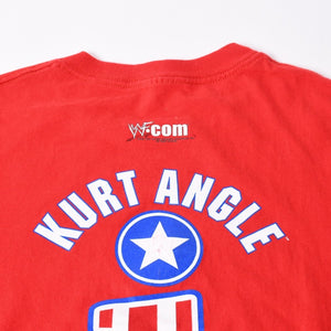 WWF(現WWE) プロレスラー カート アングル ヴィンテージTシャツ 2001年代 レッド サイズ不鮮明 トリコロールカラー 美品 中古 4a006522