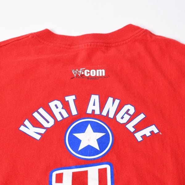 WWF(現WWE) プロレスラー カート アングル ヴィンテージTシャツ 2001年代 レッド サイズ不鮮明 トリコロールカラー 美品 中古 4a006522