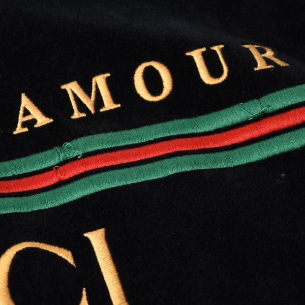 極美品 GUCCI グッチ MAISON DE L'AMOUR ロゴエンブロイダリー ベロア オーバーサイズジャケット ブラック サイズS 中古 4a006713