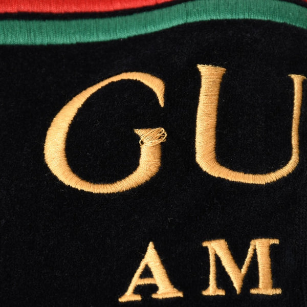 極美品 GUCCI グッチ MAISON DE L'AMOUR ロゴエンブロイダリー ベロア オーバーサイズジャケット ブラック サイズS 中古 4a006713